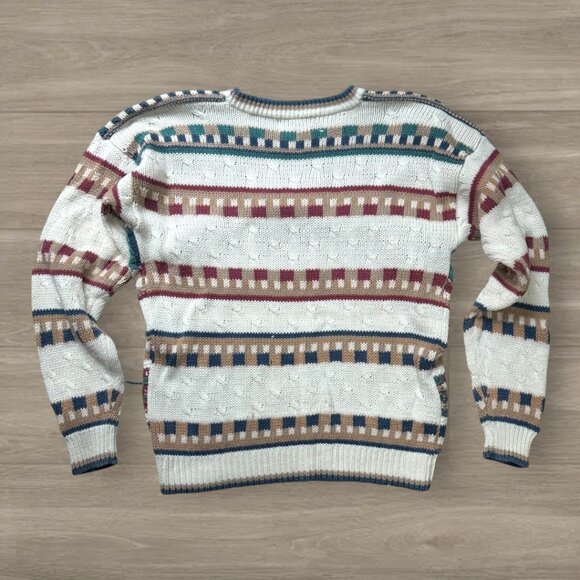 Vintage Northern Isles Hand Knit Sweater Geometric Stripe Ramie Cotton M - Picture 4 of 4